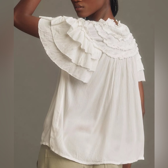 Maeve Short-Sleeve Ruffle Yoke Blouse - Picture 6 of 6